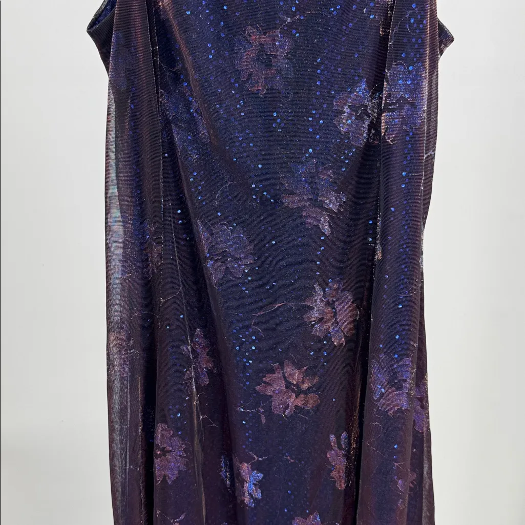Helene Blake shimmery color shift blue copper sequin maxi dress Y2K formal party Size L - Image 7