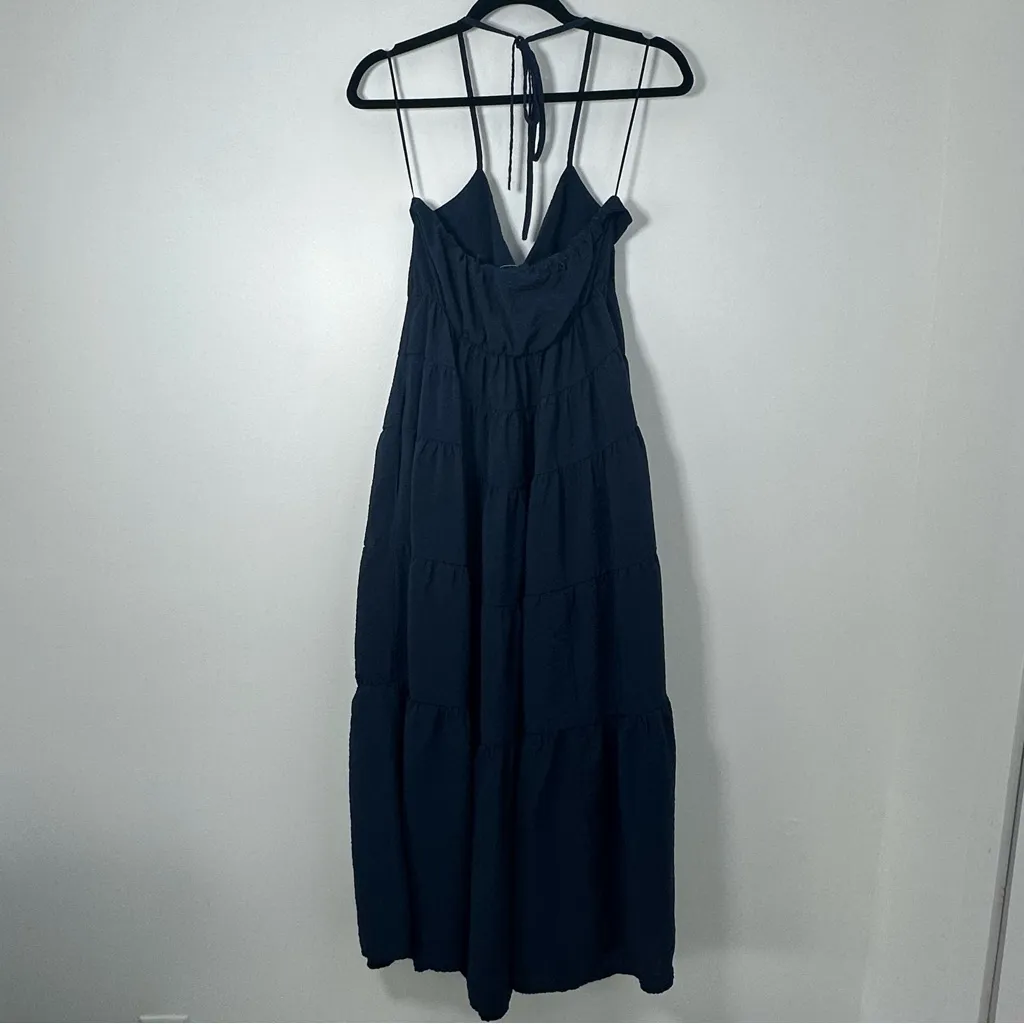 Abercrombie & Fitch Women’s Navy Blue Tiered Halter Maxi Dress Size MP - Image 4