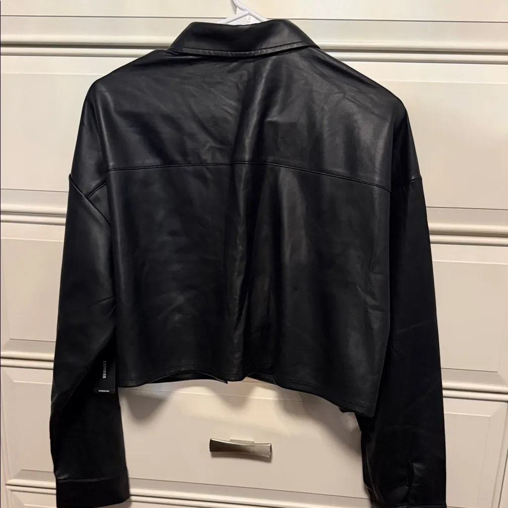 Express Boyfriend Portofino Faux Leather Cropped Shacket - Image 5