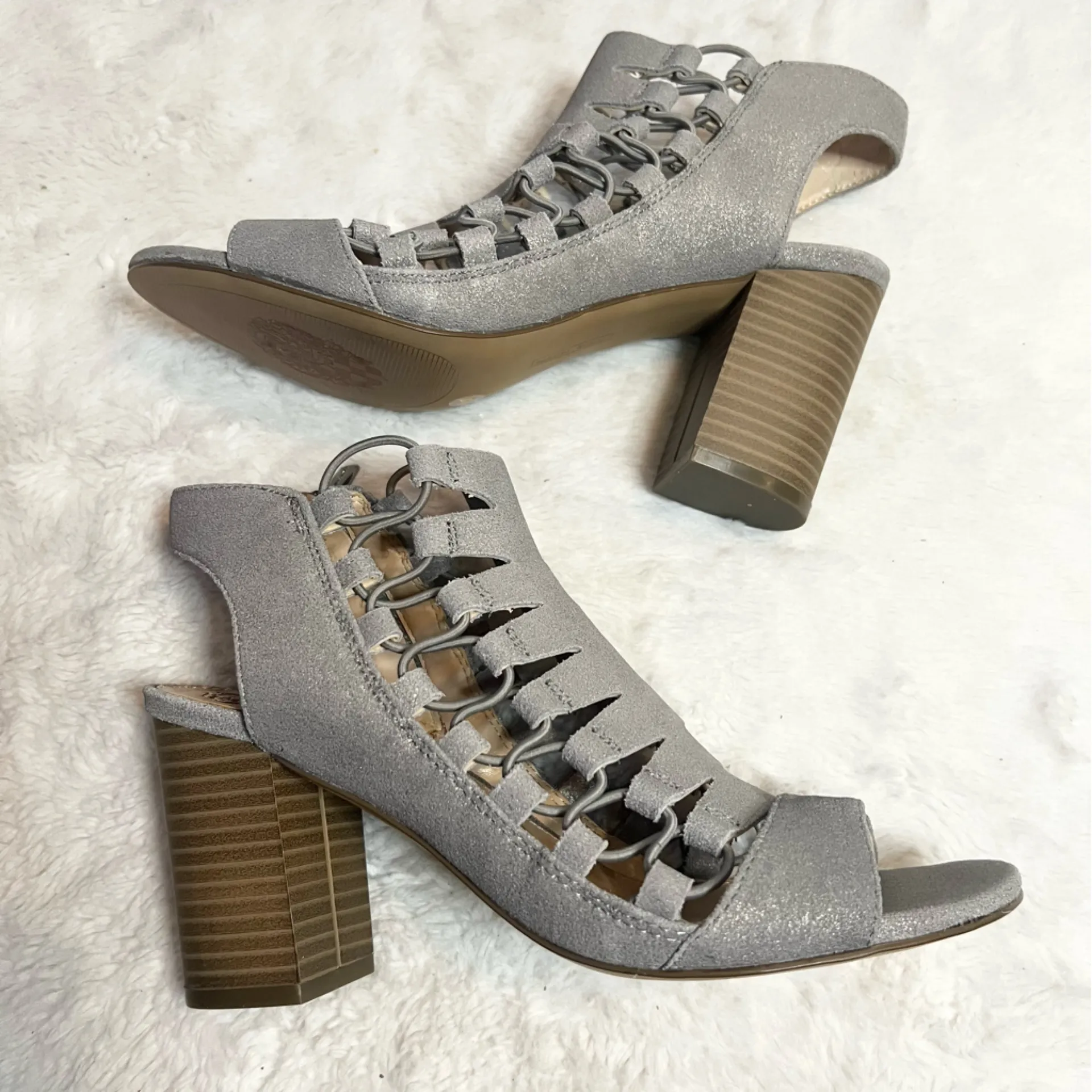 Vince Camuto Silver Gray Caged Gladiator Heeled Sandals Size 7 - Image 9