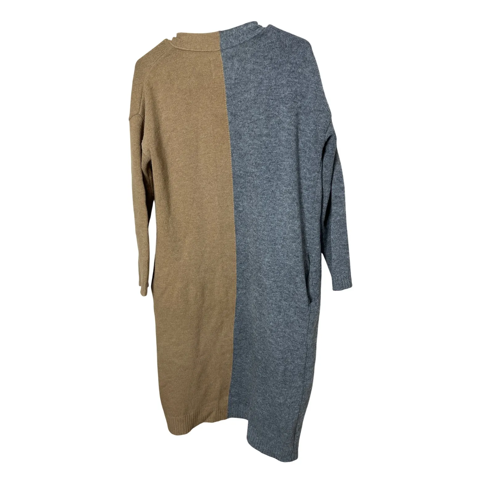 ACHRO cardigan long duster colorblock gray camel knit women XS - Image 7