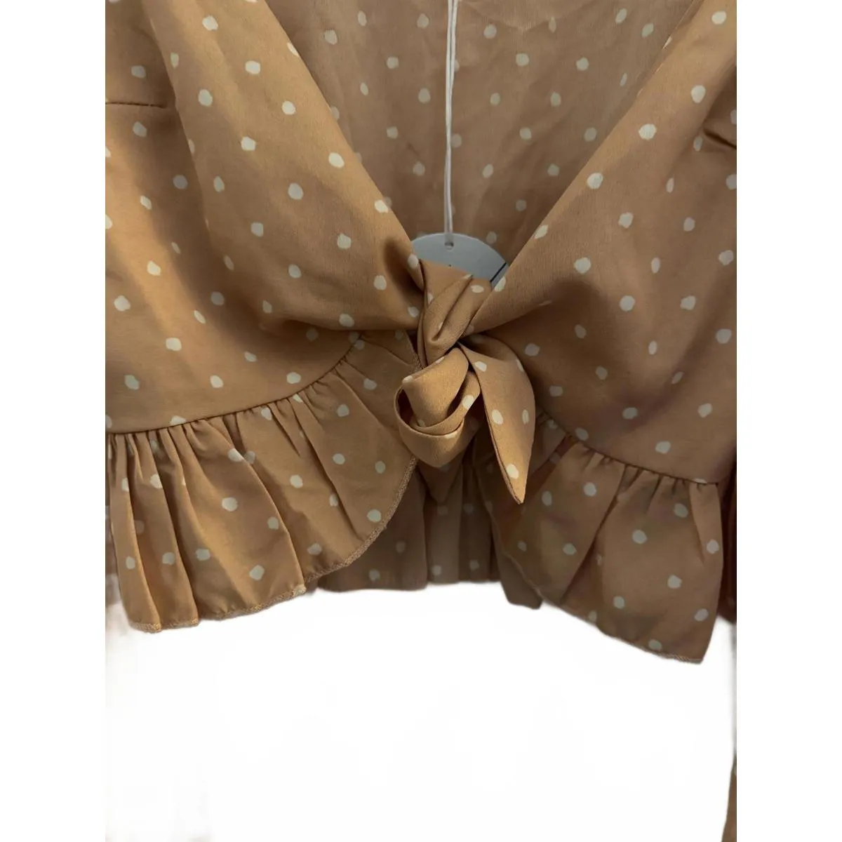 Cloud Ten New  Blouse Medium Burnt Peach White Cropped Polka Dot Peplum - Image 3