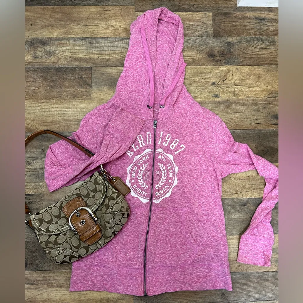 Aeropostale Heathered Pink Zip-Up Hoodie - Image 4