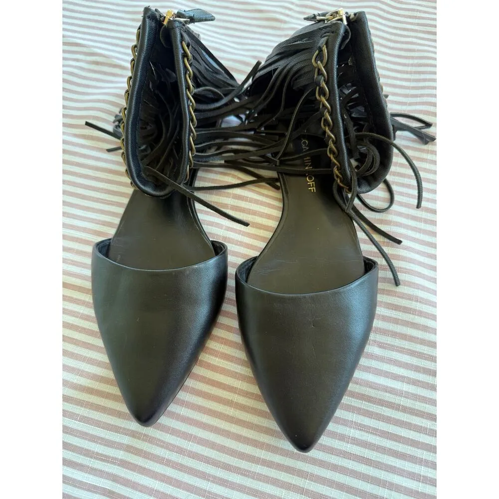 Rebecca Minkoff Women's Black Fringe Flats Size 6.5M Casual Shoes - Image 2