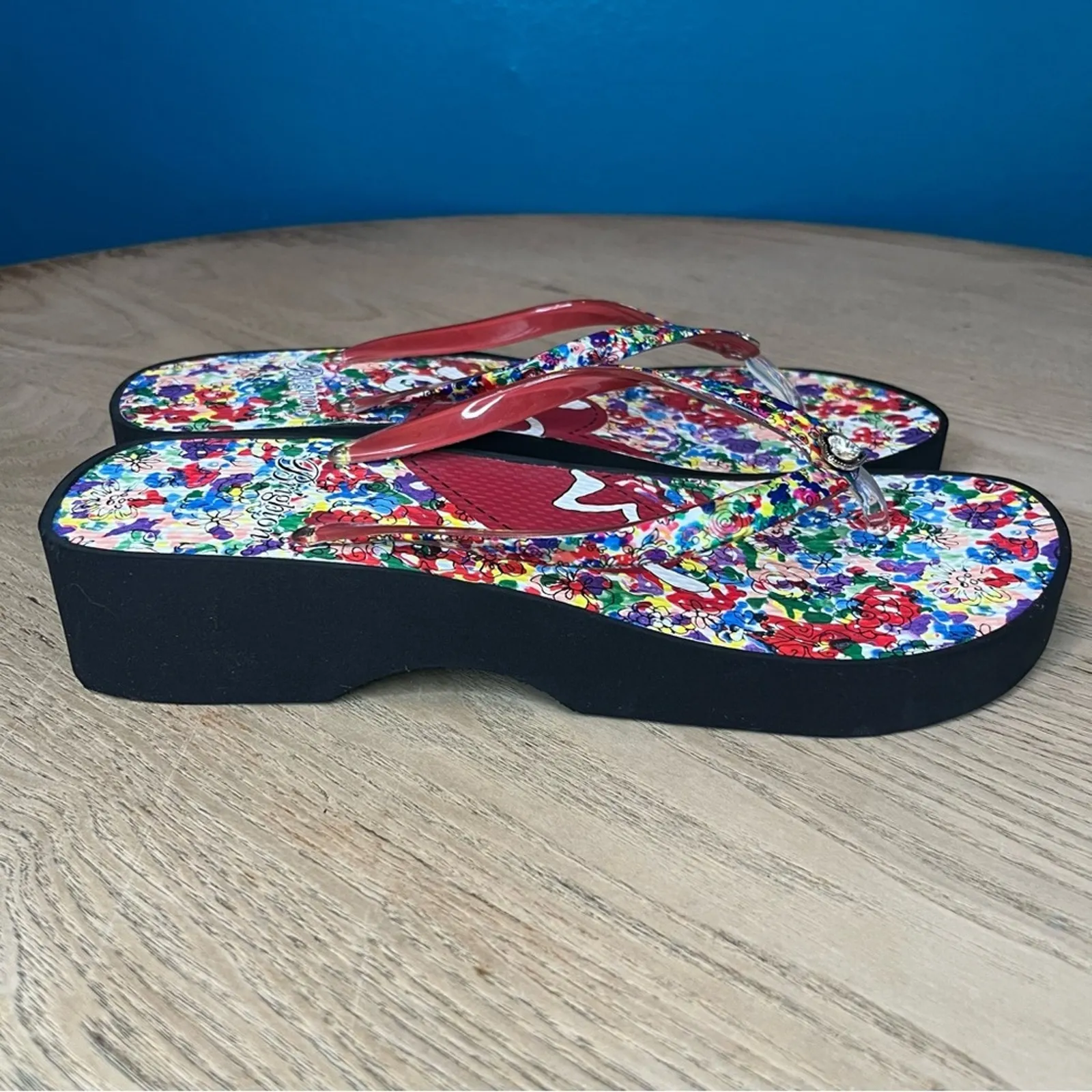 Brighton Posies Love Platform Sandals Floral Wedge Flip Flops Women’s Size 9 - Image 2