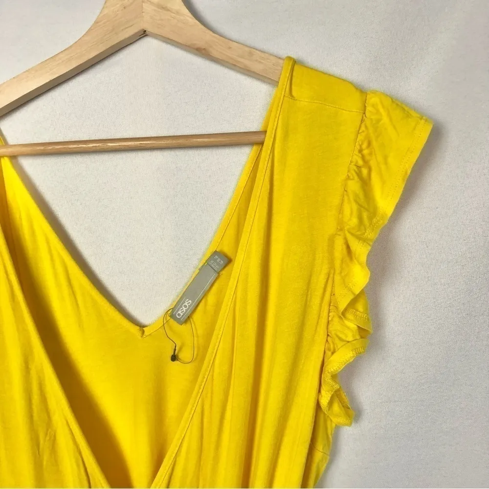 ASOS Yellow Wrap Frill Sleeve Mini Sundress 14 - Image 3