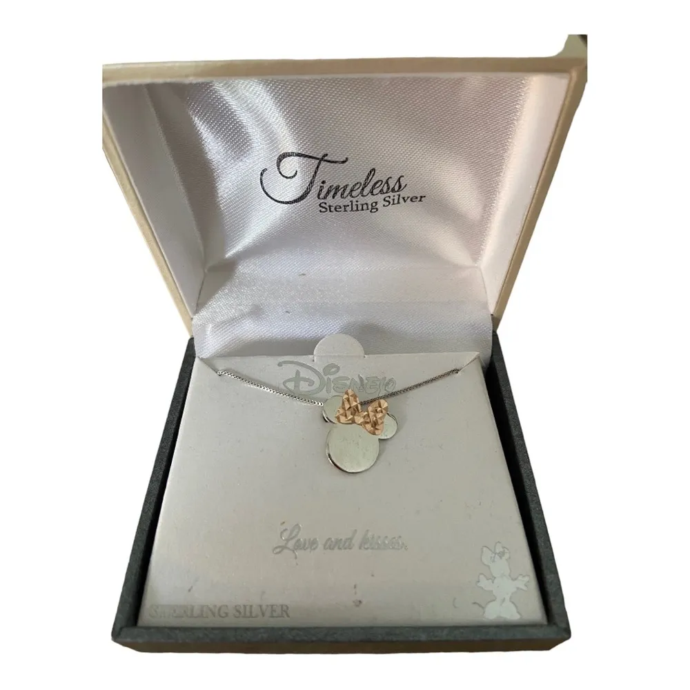 Disney Minnie Mouse Women's Two Tone Sterling Silver Minnie Pendant Necklace 18" - Image 4