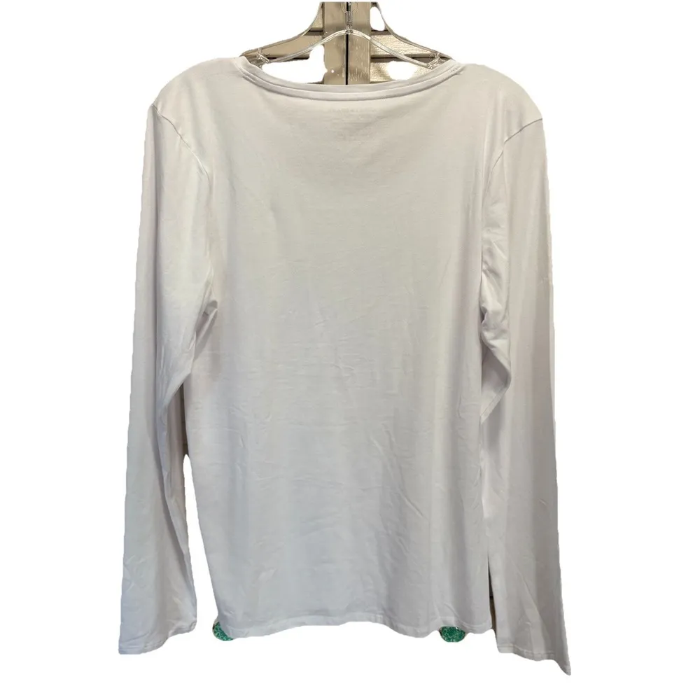 Lucky Brand White Round Neck Long Sleeve Top Size‎ XL Soft Logo - Image 4