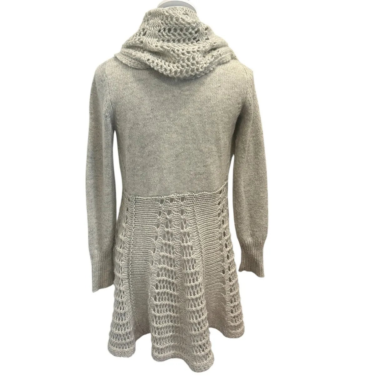 Y2K Cache Beige Crochet Open Shawl Collar Tunic Cardigan Boho Fairy Lagenlook S - Image 4