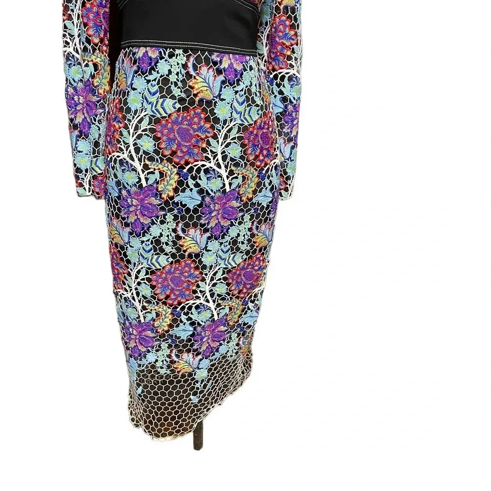 Diane von Furstenberg Long-Sleeve‎ Banded Overlay Lace Midi-Length Dress Size 0 - Image 5