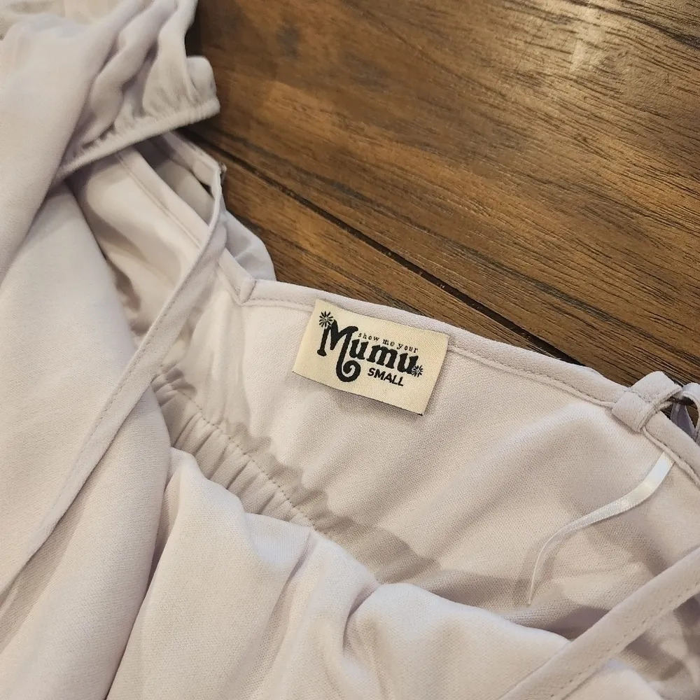 Show Me Your Mumu Rebecca Ruffle Maxi Dress Lavender ecru chiffon flowy dress S - Image 5