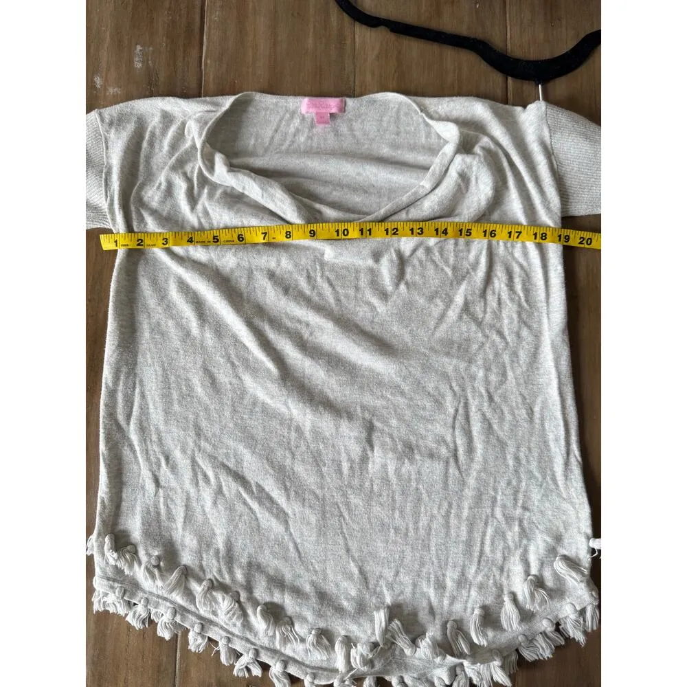 Lilly Pulitzer gray Tassel Hem Sweater XS Cotton Blend Lightweight Knit Boho - Image 7