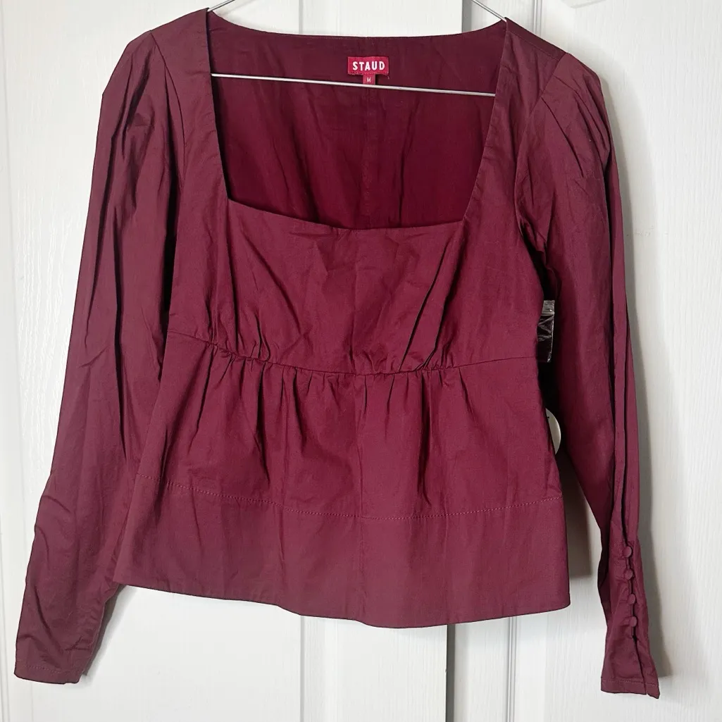STAUD Peggy Top Plum Cotton Poplin Peplum Blouse Size Large NWT - Image 6