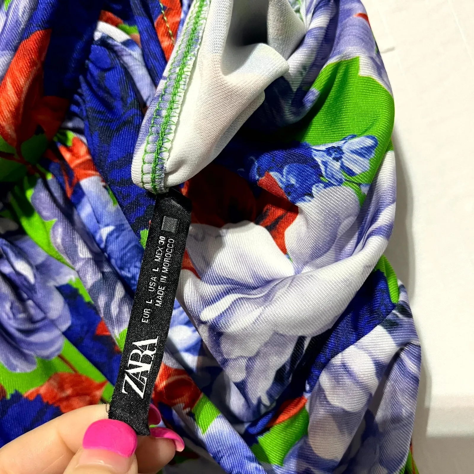 Zara‎ Asymmetrical Bodysuit Women's Large Multicolor Floral Stretch One Shoulder - Image 3