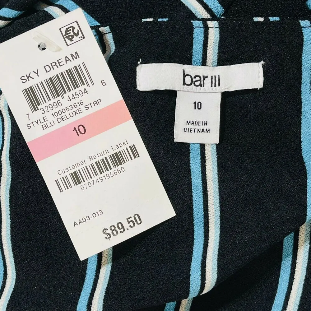 Bar III SZ 10 Jumpsuit Striped Spaghetti Strap Stretch Wide-Leg Twist Front New - Image 8