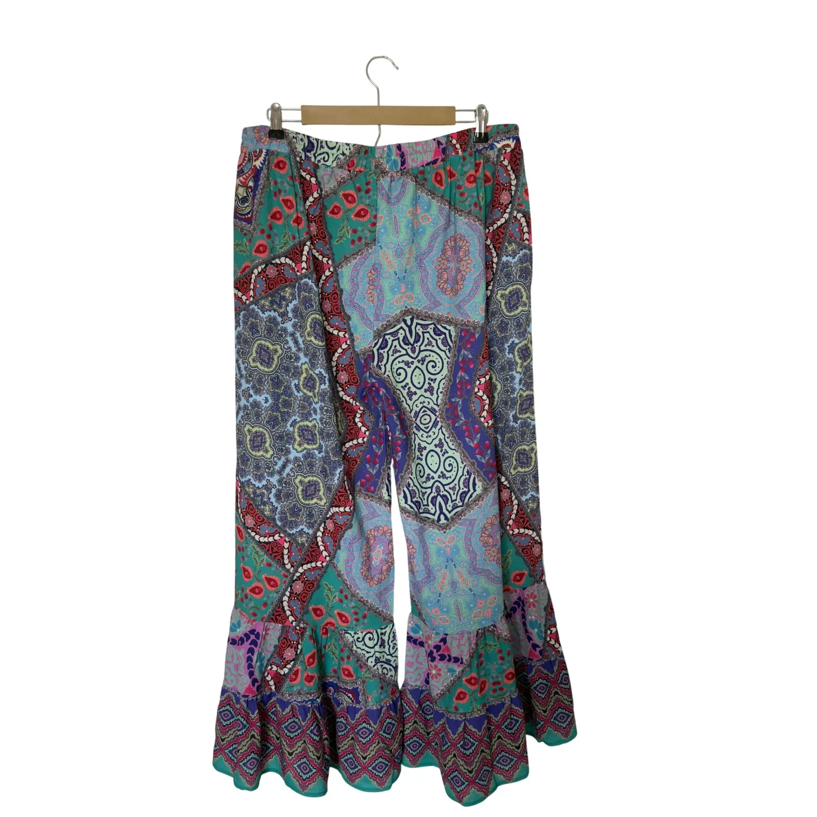 Umgee Boho Ruffle Floral Wide Leg‎ Wild Child Elastic Waist Pants 2XL - Image 2