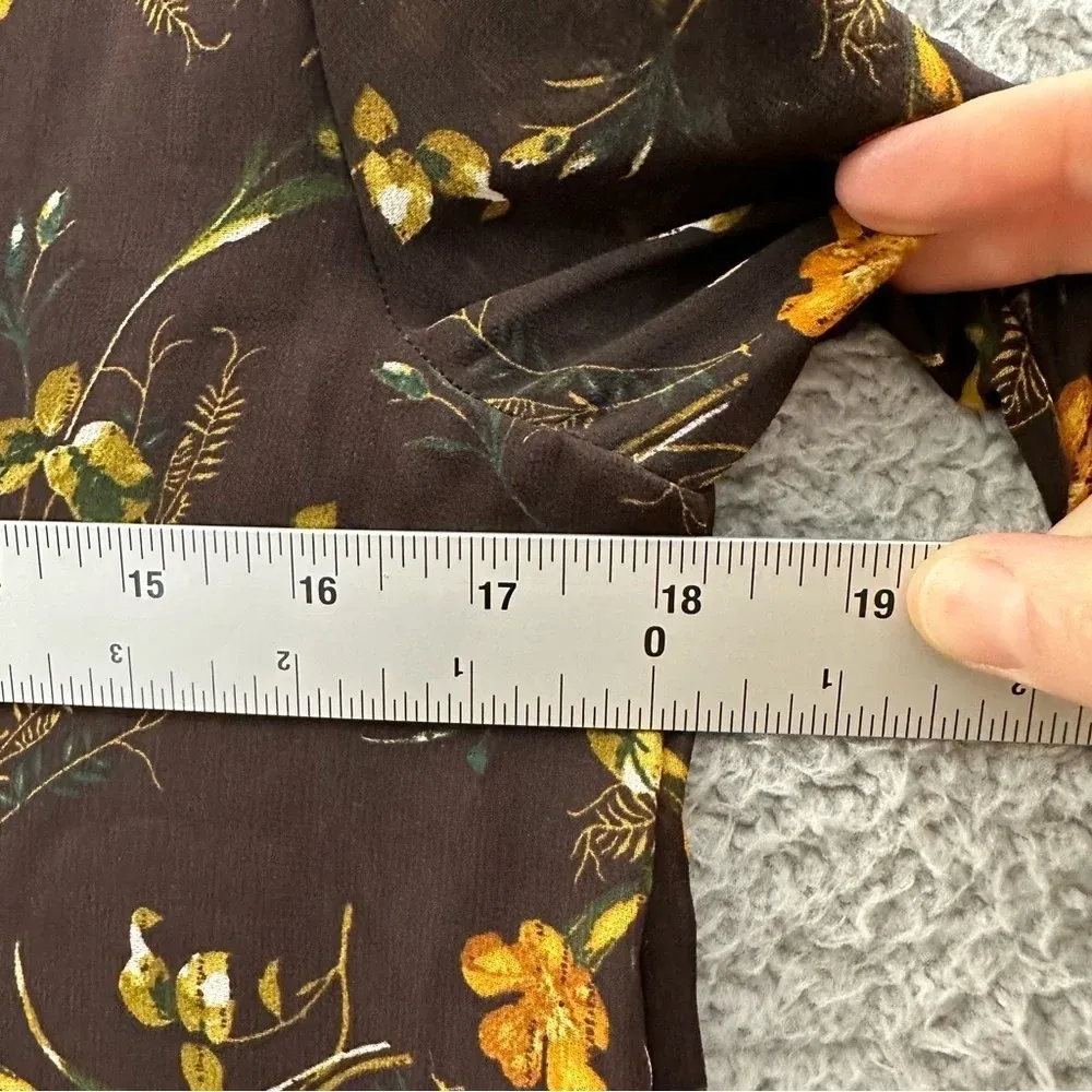 Mango MNG Suit Deep V Long Sleeve Blouse Floral Brown Women's Size 2 /‎ XS - Image 7