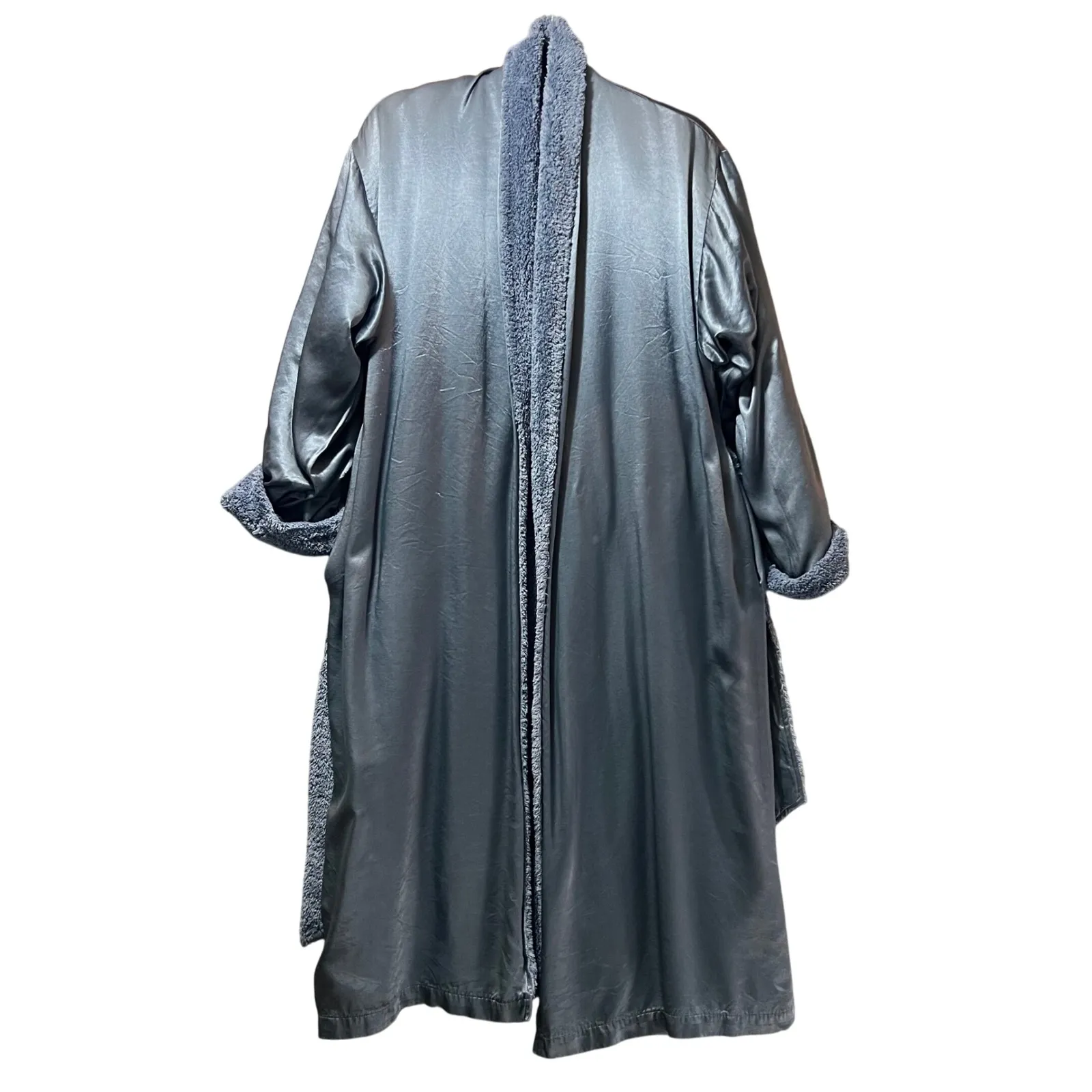 Little Giraffe Chenille Satin Robe Size 0 Gray Plush Soft Belted Lounge Bathrobe Blue - Image 5