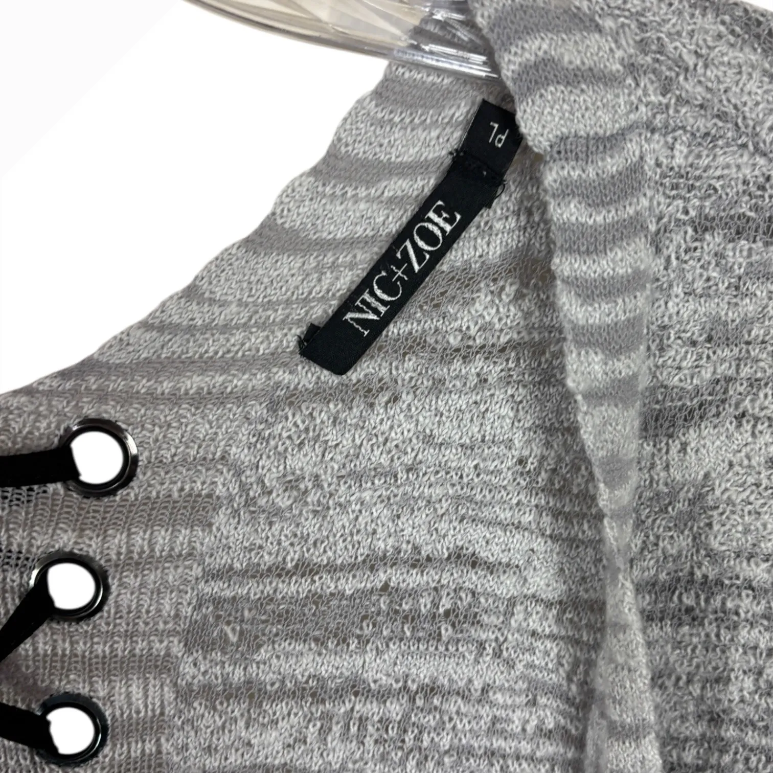 Nic & Zoe Womens Gray Marled Lace Up Back Open Front Cardigan Sweater PL Minimal - Image 5