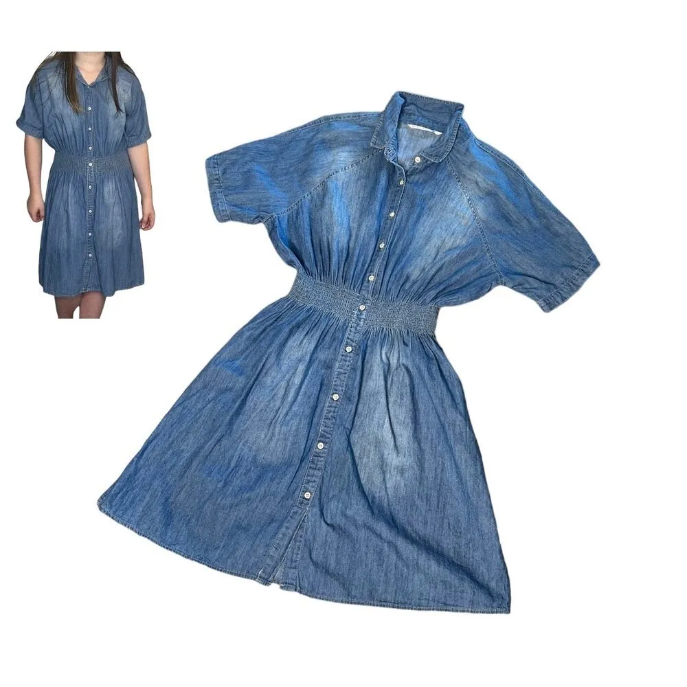 Given Kale DENIM JEAN DRESS Womens Sz LG Western Button Down Stretch Waist - Image 8