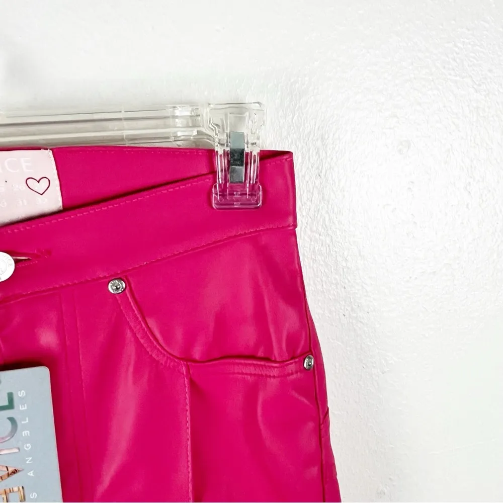 REVICE 100% Cotton Pink Venus Faux Leather High Rise Flare Pants, Size 27 - Image 10
