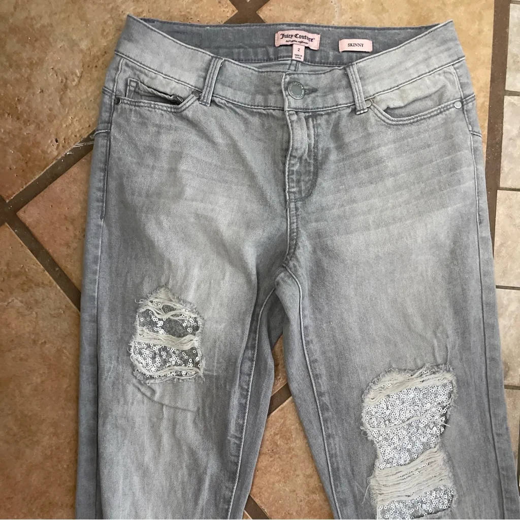Juicy Couture Light Gray Distressed Skinny Jeans - Image 2