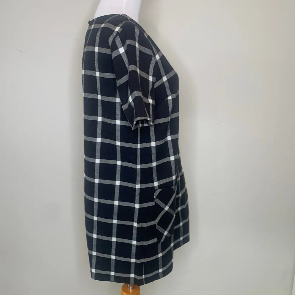 Black Plaid Windowpane Shift Dress Sz Small - Image 4