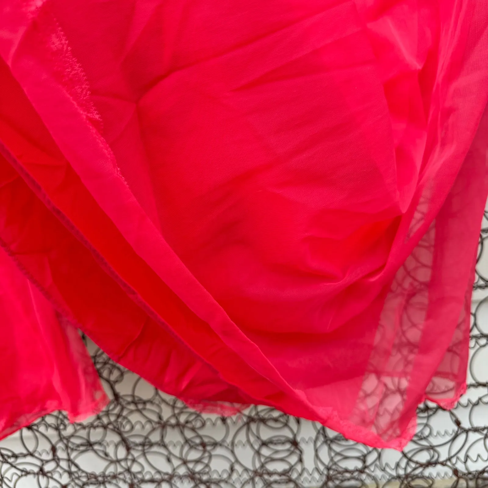 VTG 60s Vanity Fair 2 Layer Red Chiffon Peignoir Robe Nightgown Satin Lace Set S - Image 4