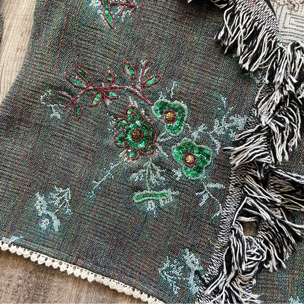 Blanket jacket with sequin appliqués by Signal [H3R] Size 1X - Image 8