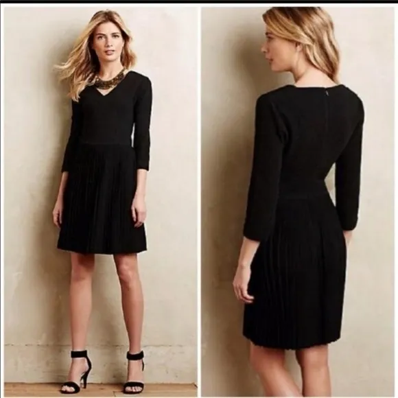 NWT Anthro/ Ganni Black Pleated CrossKnit Dress - Image 2