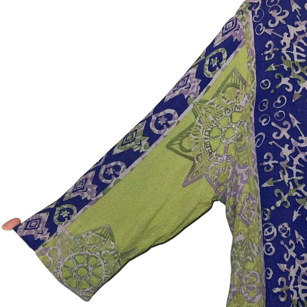 Globe Trotter Multicolored Patterned Wrap Blouse Green Size XL - Image 2