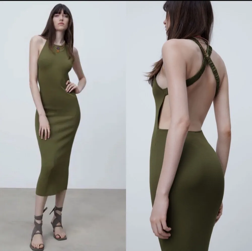 Knit Midi Bandage Green Open Back Dress - Image 2