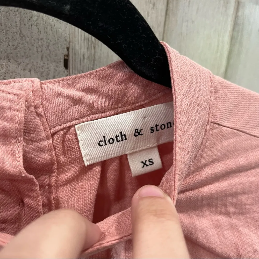 Cloth & Stone Linen Blend Top Pink High Neck Career Popover Long Sleeve - Image 2