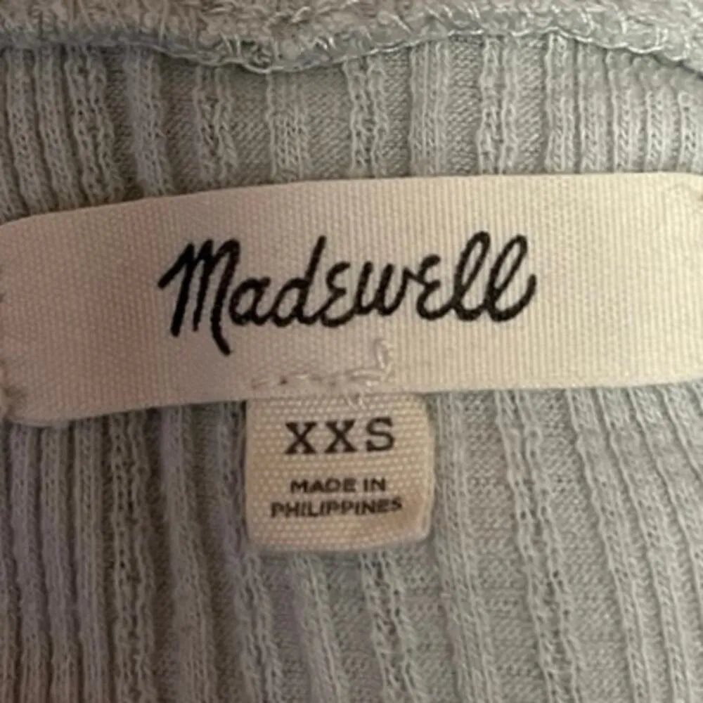 Madewell Green Knit Ribbed Vneck Soft Short Sleeve Button Down Cardigan Top XXS - Image 3