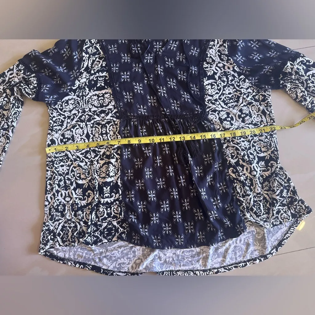 Floral black white tunic boho long sleeves blouse check the measurements - Image 4