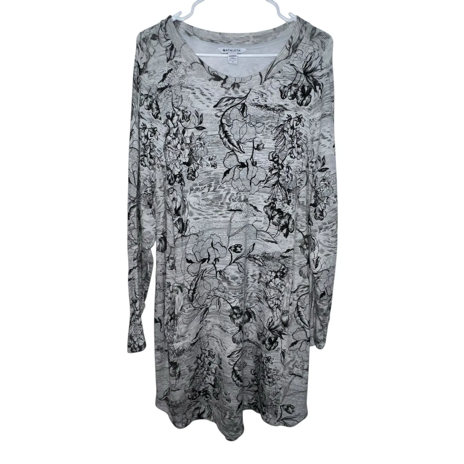 ATHLETA Balance Dress Eden Floral Gray Long Sleeves Pockets Athletic Women 1X - Image 2