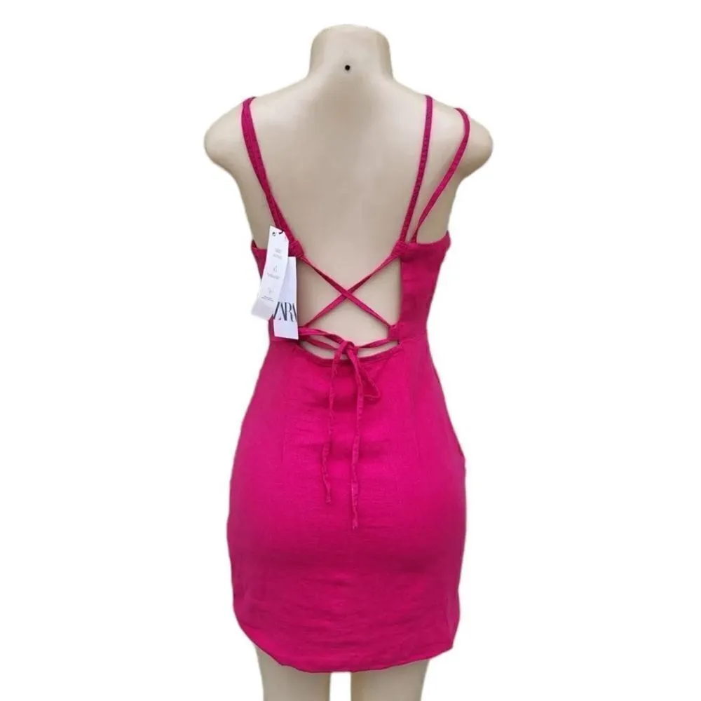 ZARA pink linen mini dress NWT M - Image 4