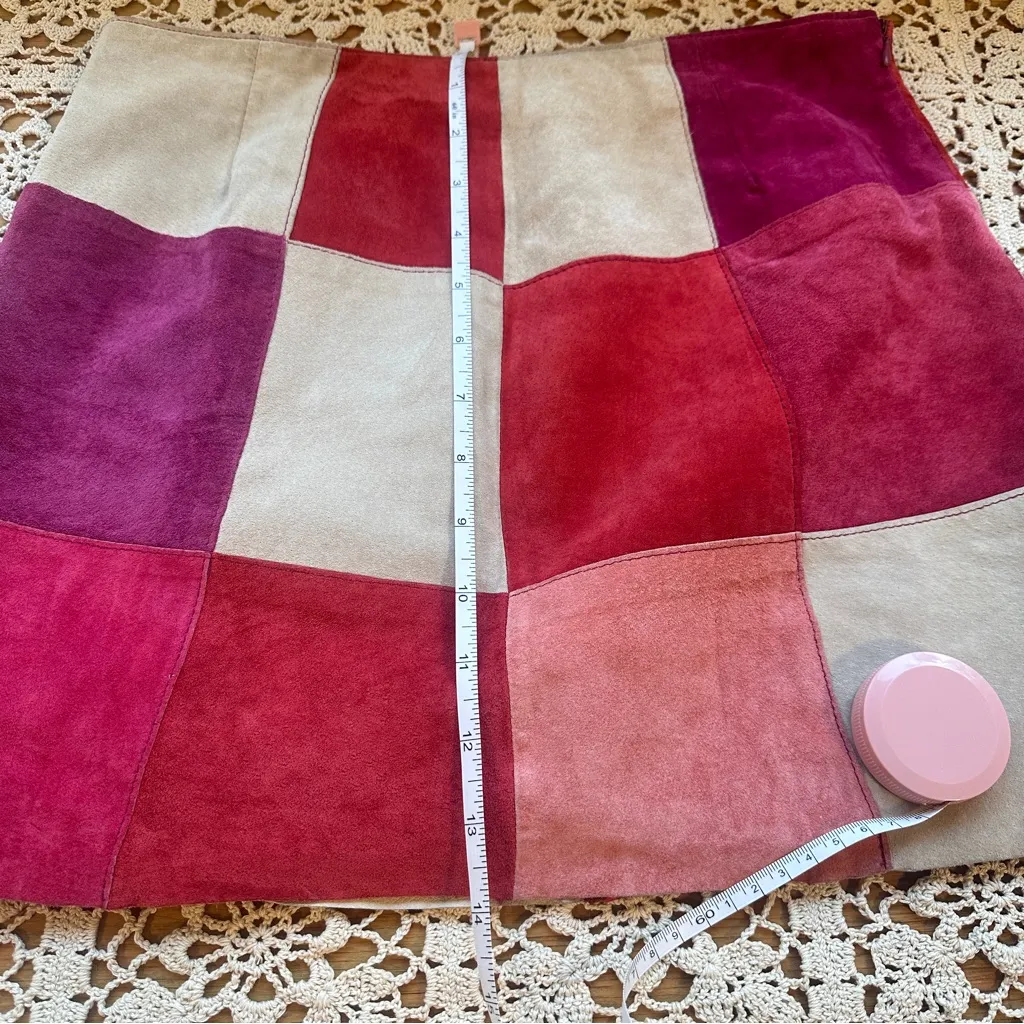 EXPRESS  Vintage 90s Suede Patchwork A-Line Mini Skirt Fall - Image 4