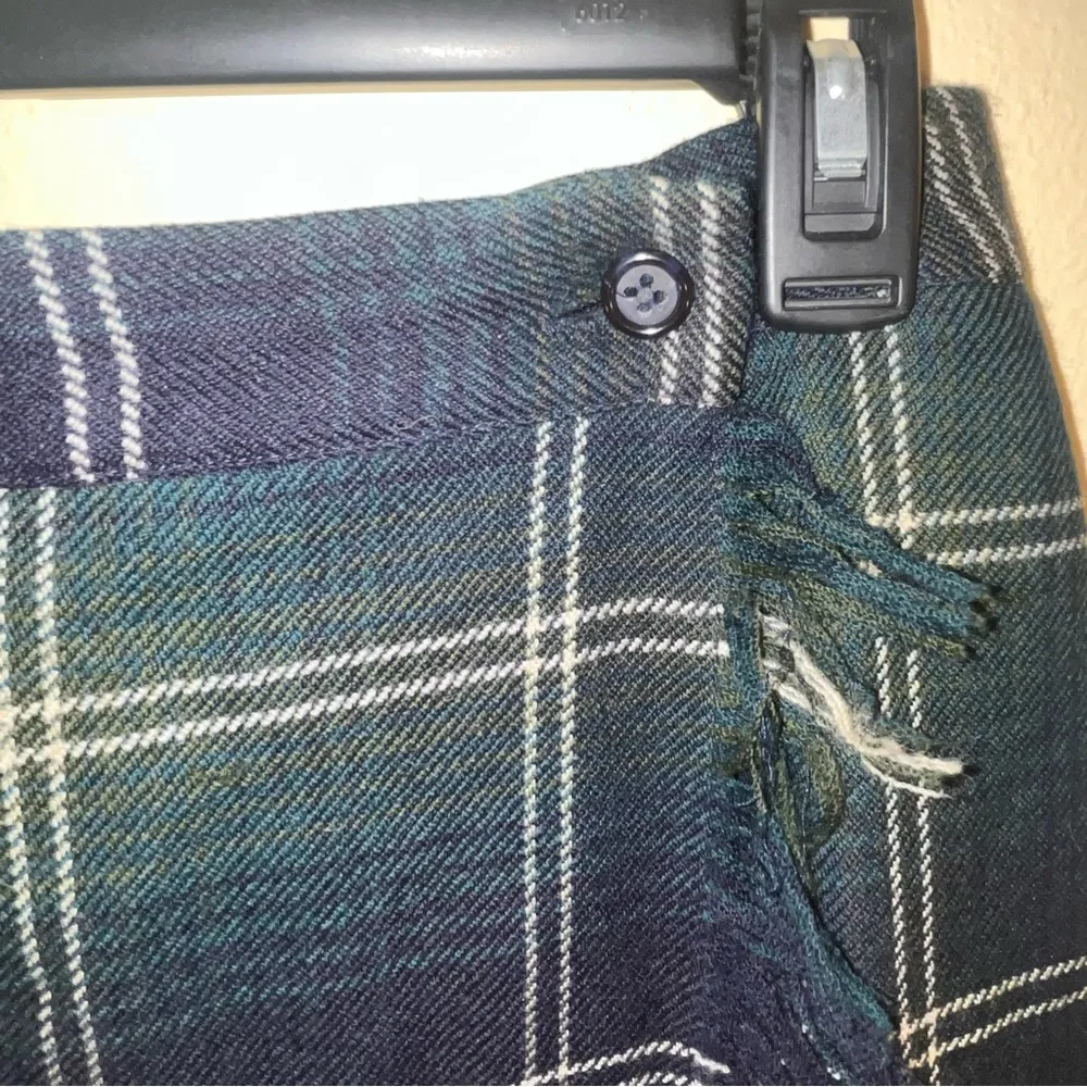 Talbots Vintage Fringe Wrap Plaid Tartan Wool Midi Skirt Women Sz 12 Blue Green - Image 3