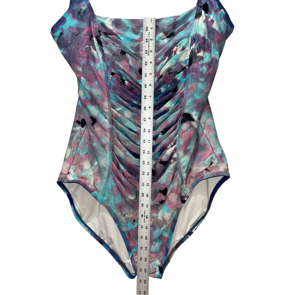 Calvin Klein Women's Printed Pleated Tummy Control One Piece Swimsuit Size 16 - Image 5