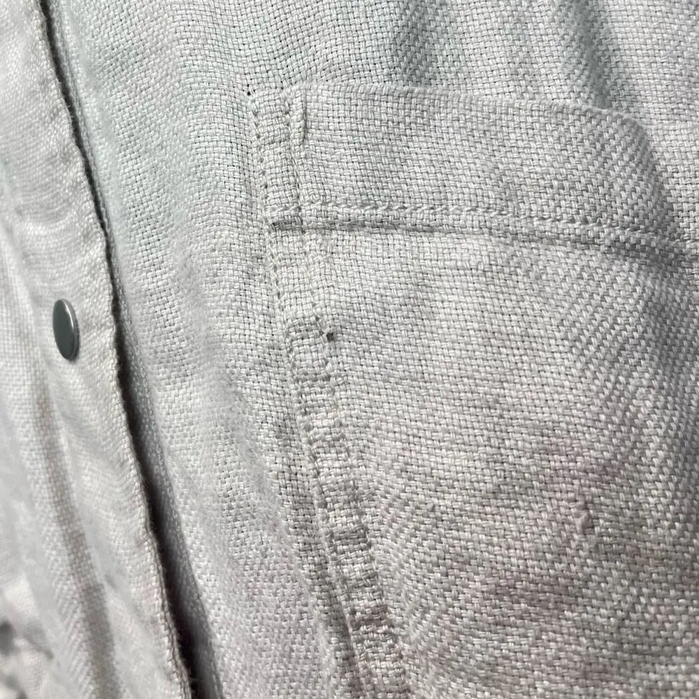 Linen Button Front Shacket Shirt Jacket Oatmeal Beige Size Med - Image 7