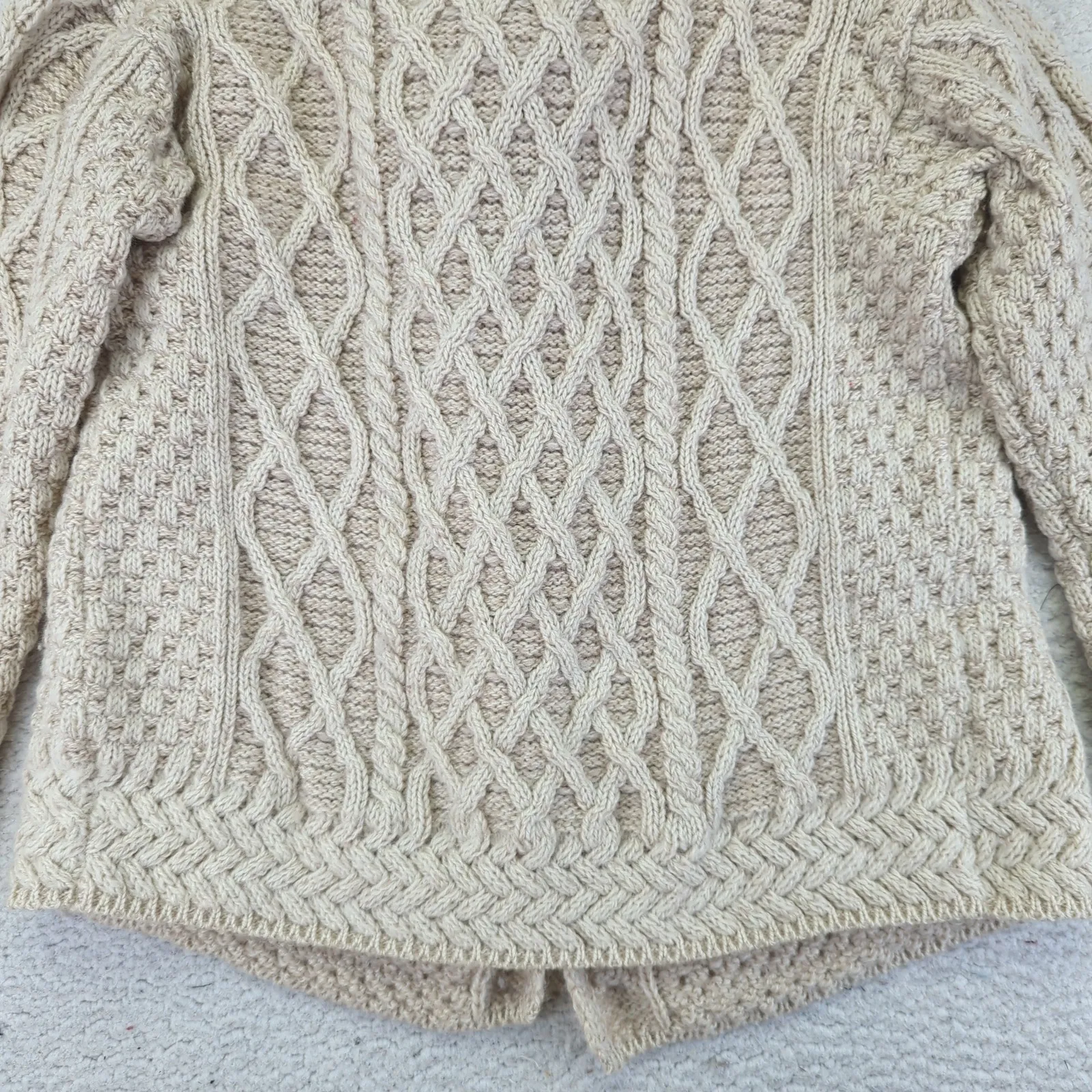Carraig Donn Cable Knit Merino Shawl Collar Medium Cardigan Sweater‎ Ireland Tan - Image 9