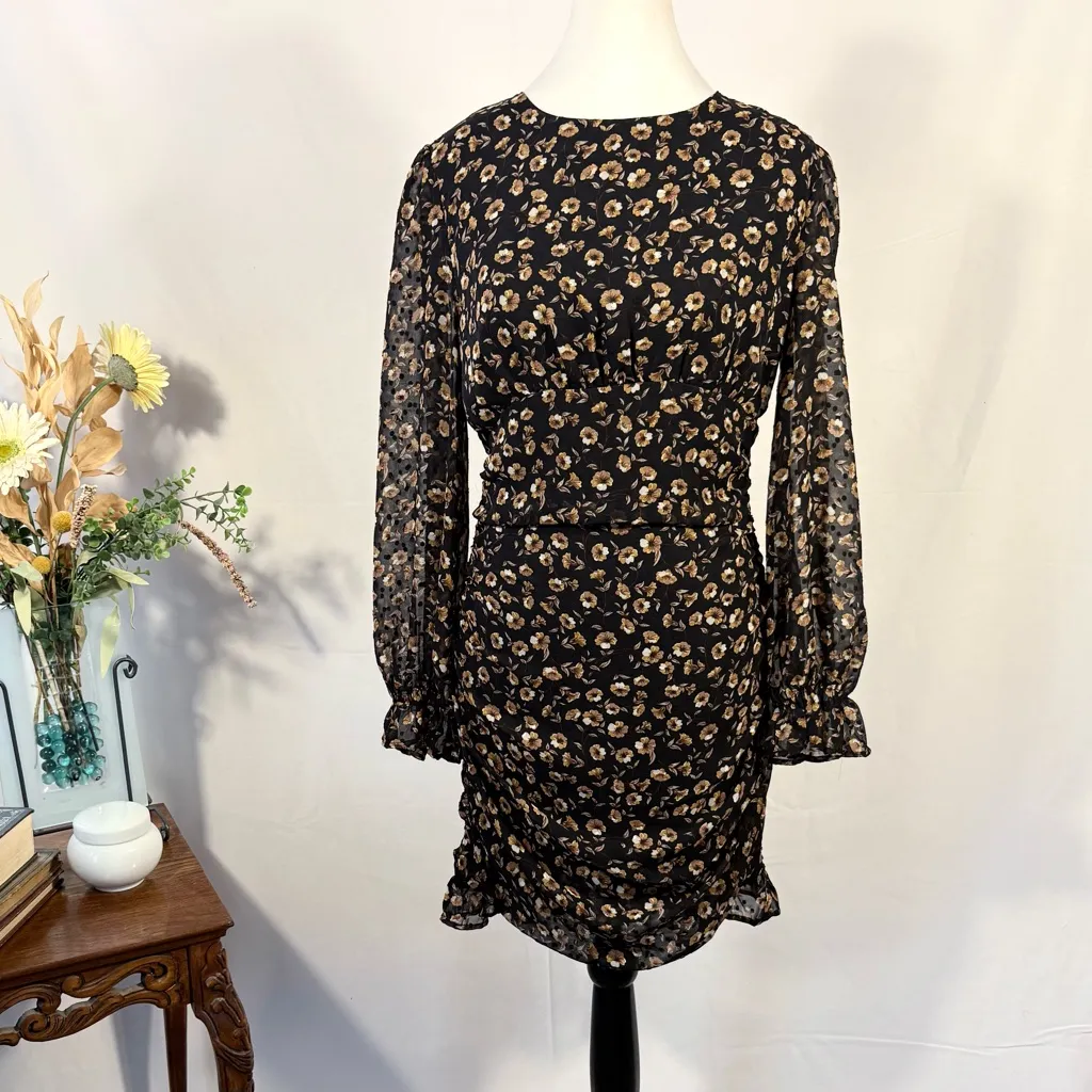 STORIA Swiss Dot Floral Corset-Inspired Ruched Long Sleeve Dress Size Large💛 - Image 11