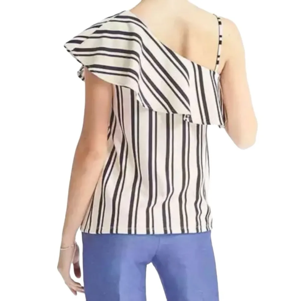 Banana Republic Ruffle Sleeve One Shoulder Striped Top Size XS - Image 4