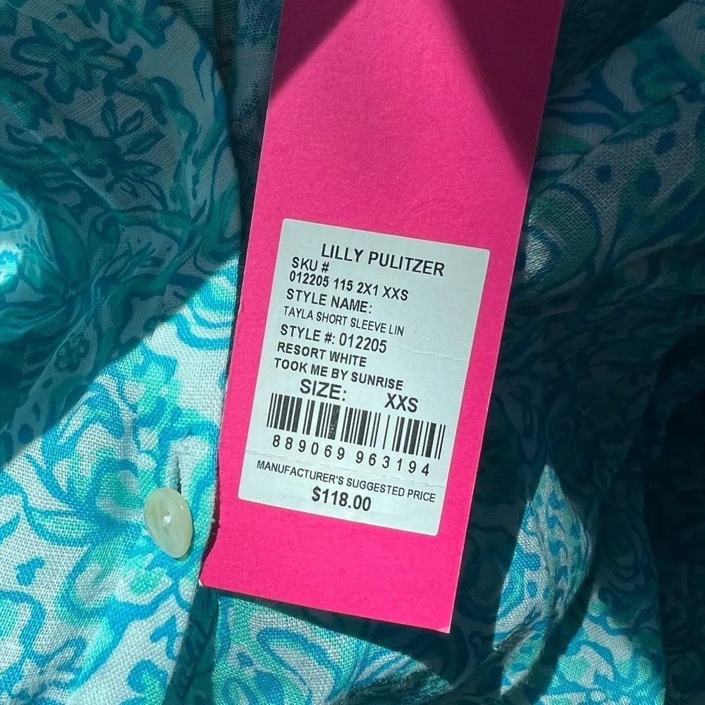 $118 Lilly Pulitzer Tayla Short Sleeve Linen Top Took Me By Sunrise XXSMALL - Image 6