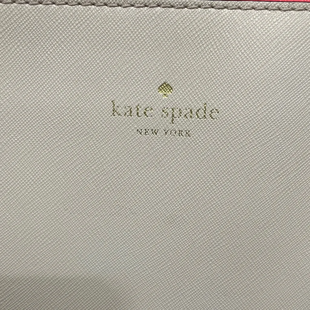 KATE SPADE Large Leather Tote Bag. Bone (Cream/Tan) Color w/Bright Pink Interior - Image 3