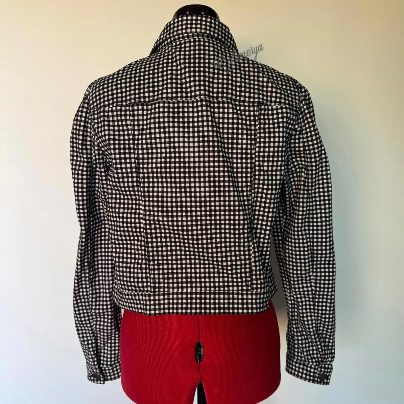 Tommy Hilfiger Black and White Checkered Crop Jacket Size S - Image 2
