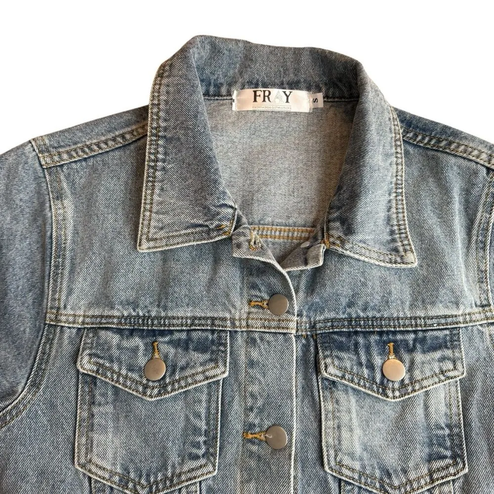 Denim Button Up Mini‎ Dress Western Festival Bachelorette Party Nashville Size S Blue - Image 4