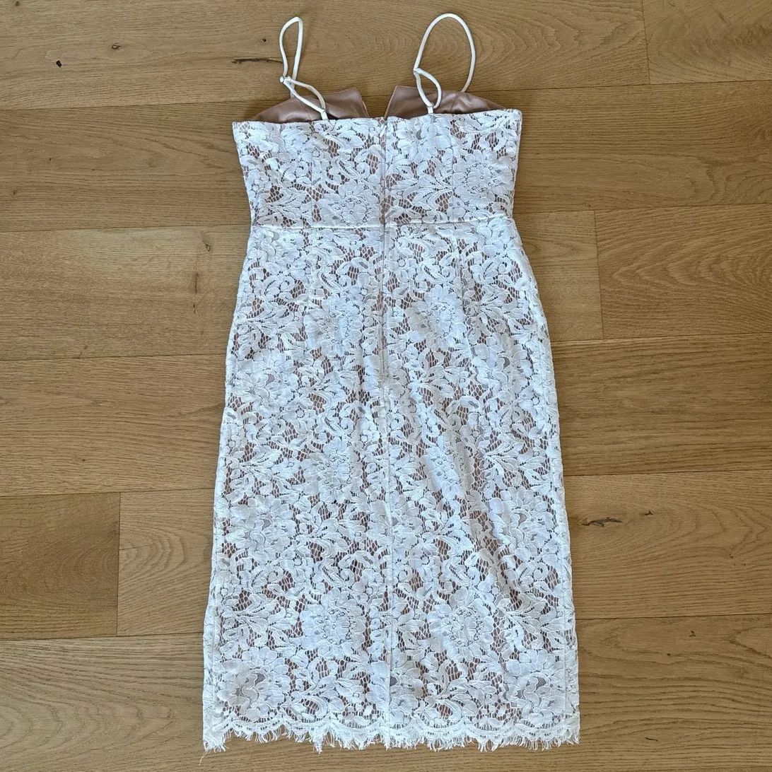 Lulus Midi Dress Crochet Lace Allure Size M White Nude - Image 4