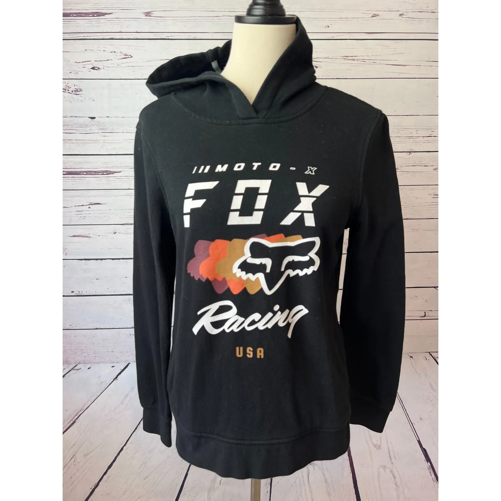 Fox Racing Hoodie Sweatshirt Pullover Hooded Shirt Black Pockets Medium Moto - Image 4